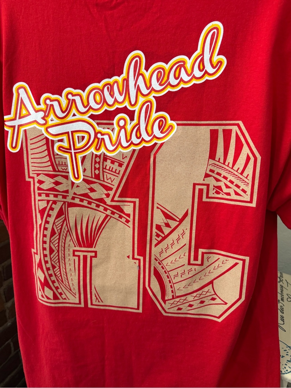 Alstyle Red Men’s with Yellow-Trim Arrowhead Pride Graphic